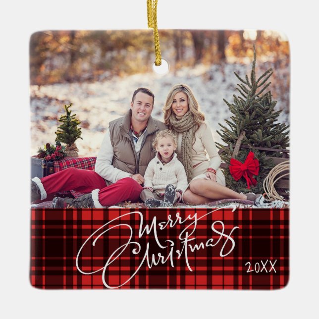 Personalized One Photo Merry Christmas Ornament (Front)