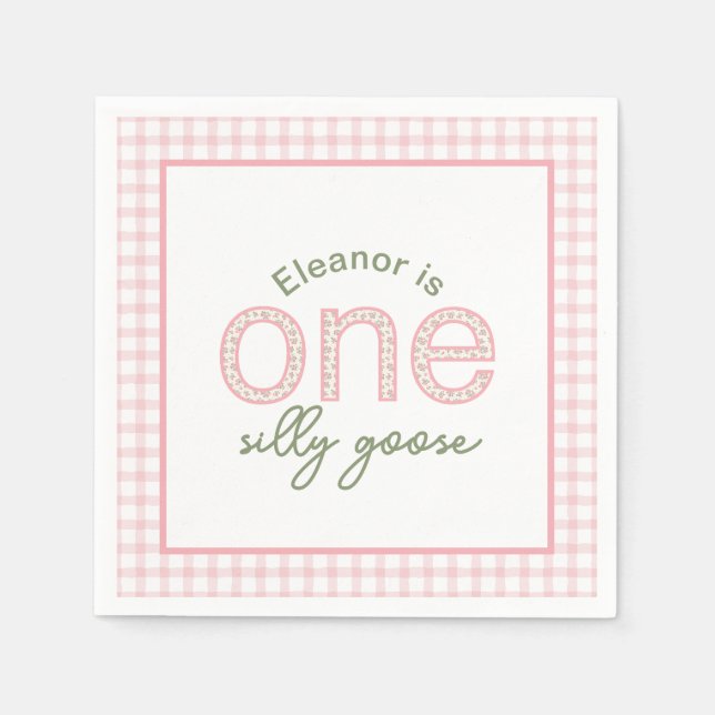 Personalized "One Silly Goose" Birthday Napkin (Front)