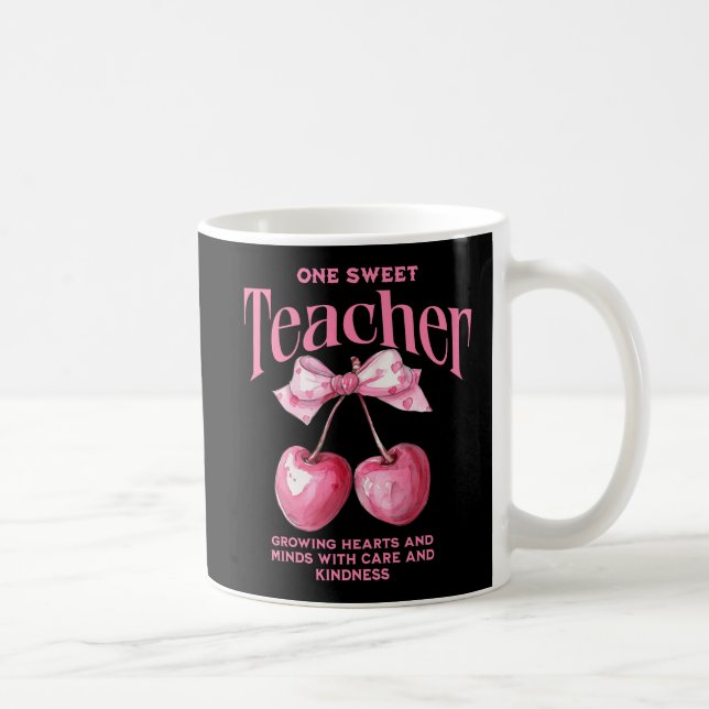Personalized "One Sweet Teacher" Coquette Cherries Coffee Mug (Right)