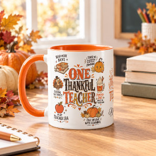 Personalized One Thankful Teacher Mug, Fall gift Mug