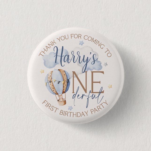 Personalized ONEderful 1st Birthday Party Plates 1 Inch Round Button (Front)