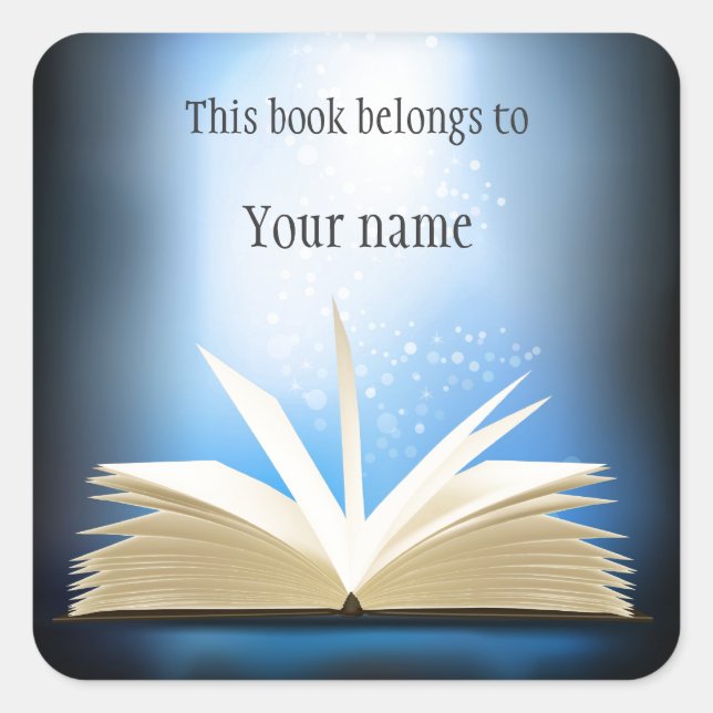 Personalized Open Book Design Bookplate Sticker (Front)