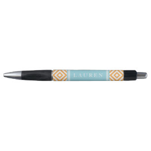 Personalized Orange and Aqua Diamonds Pattern Pen