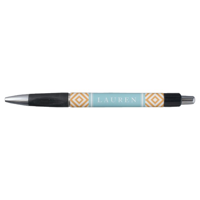 Personalized Orange and Aqua Diamonds Pattern Pen (Front)