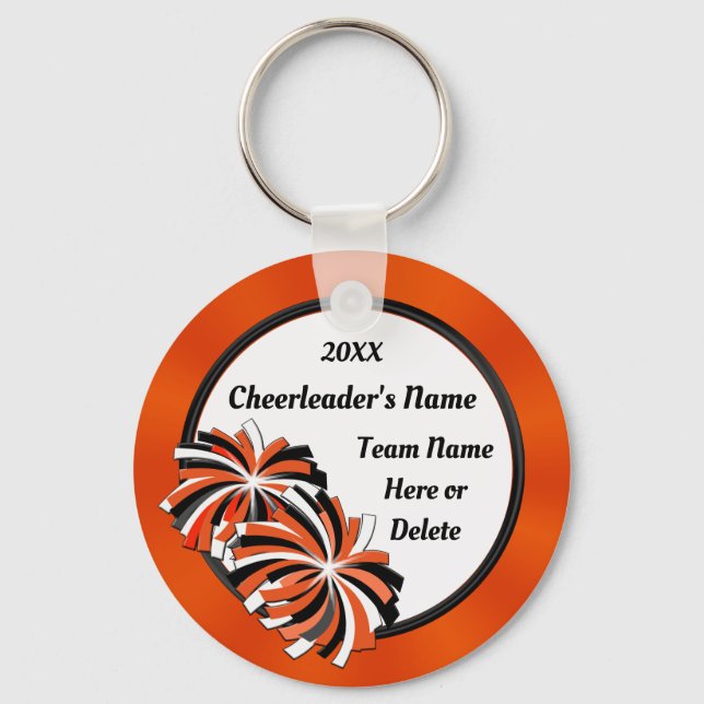 Personalized Orange and Black Cheer Keychains (Front)