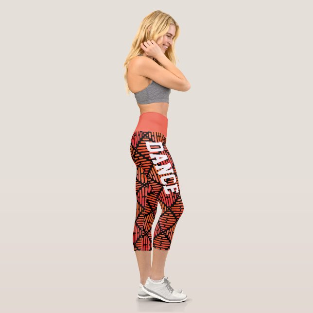 Personalized Orange and Black Geometric  Capri Leggings (Right)