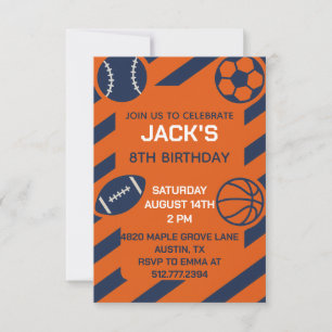 Personalized Orange and Blue Basketball Birthday Invitation