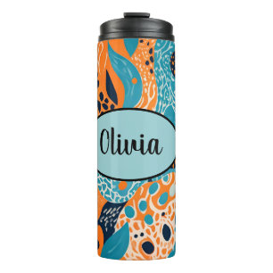 Personalized Orange and Blue Cheetah Print Thermal Tumbler