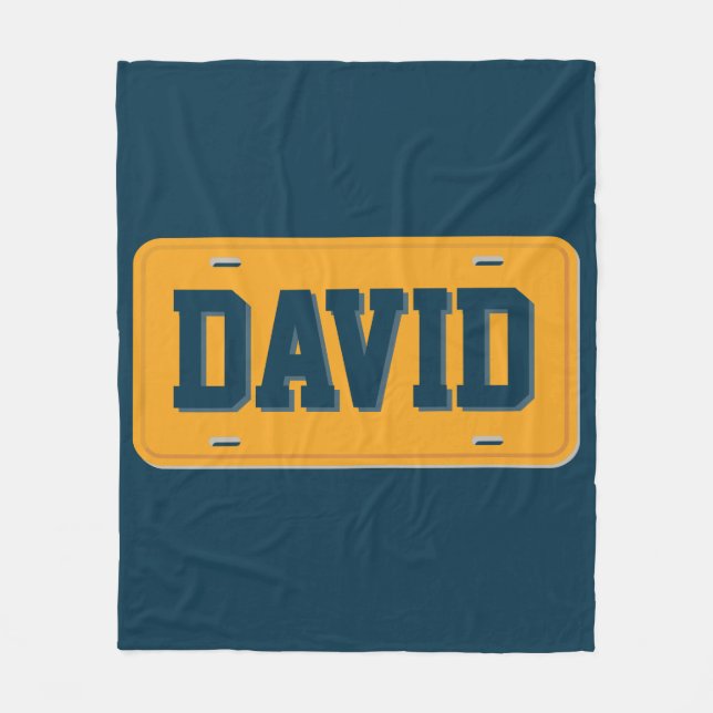 Personalized Orange and Blue License Plate Fleece Blanket (Front)