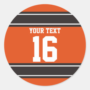 Personalized Orange and Brown Sport Stripes Classic Round Sticker