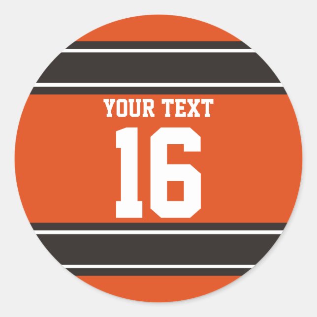 Personalized Orange and Brown Sport Stripes Classic Round Sticker (Front)
