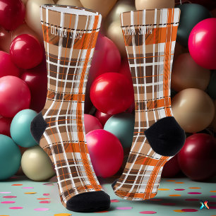 Personalized Orange and Brown Tartan Plaid Custom Socks
