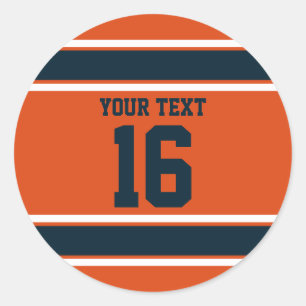 Personalized Orange and Dark Blue Sports Stripes Classic Round Sticker