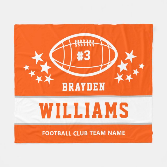 Personalized Orange and White Football Player Name Fleece Blanket (Front (Horizontal))