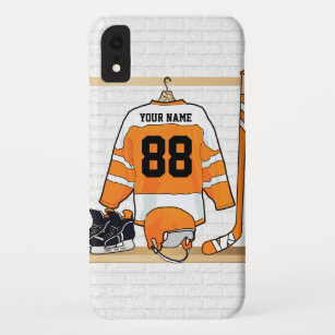 Personalized Orange and White Ice Hockey Jersey Case-Mate iPhone Case