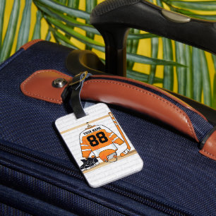 Personalized Orange and White Ice Hockey Jersey Luggage Tag