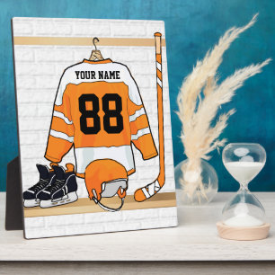 Personalized Orange and White Ice Hockey Jersey Plaque