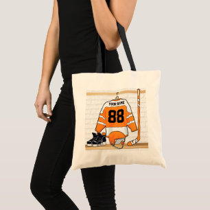 Personalized Orange and White Ice Hockey Jersey Tote Bag