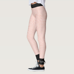 Personalized Orange and White Plaid / Black Trim Leggings