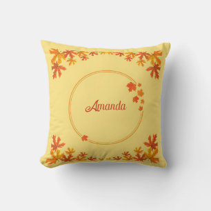 Personalized Orange Autumn Leaves Keepsake Throw Pillow