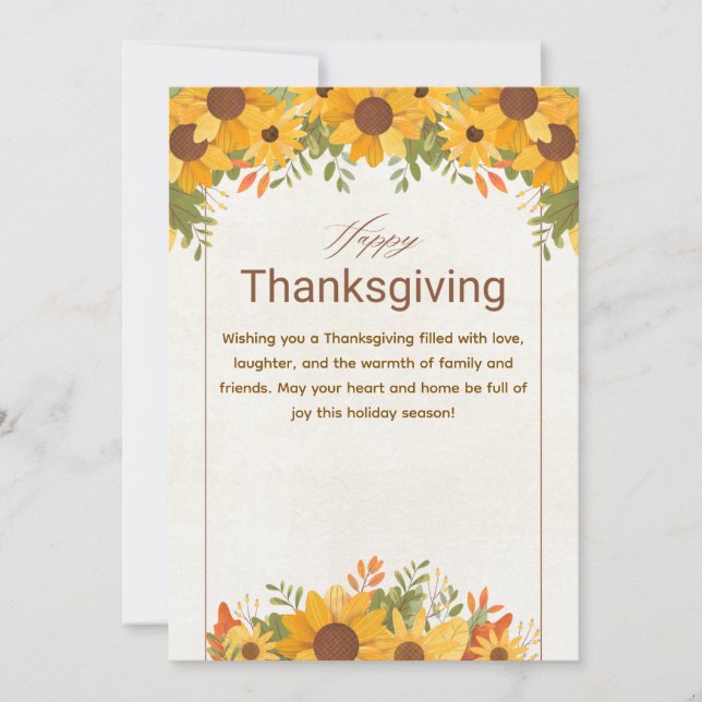 Personalized Orange Beige Floral Thanksgiving Holiday Card (Front)