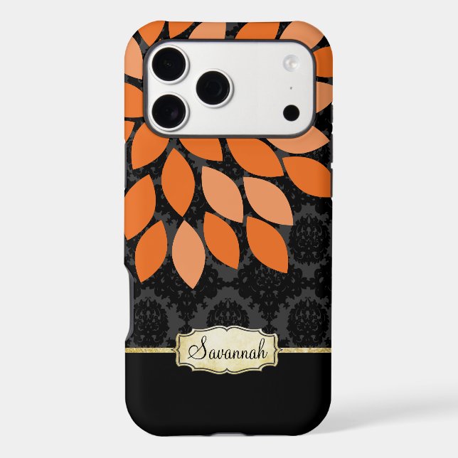 Personalized Orange Black and Gold iPhone Case (Back)