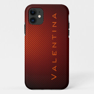 Personalized Orange Black carbon fibre patterned iPhone 11 Case