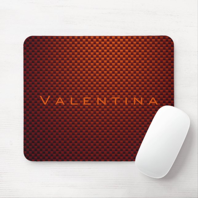 Personalized Orange Black carbon fibre patterned Mouse Pad (With Mouse)