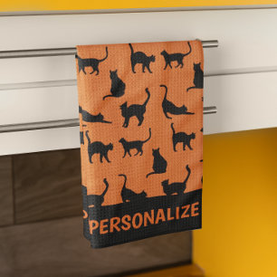 Personalized Orange Black Cat  Kitchen Towel