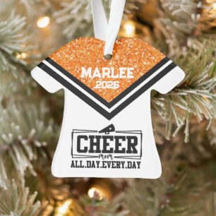 Personalized Orange & Black Cheer Mom Ornament 