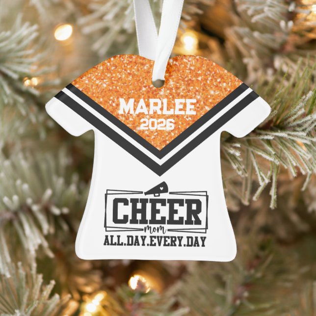 Personalized Orange & Black Cheer Mom Ornament  (Tree)