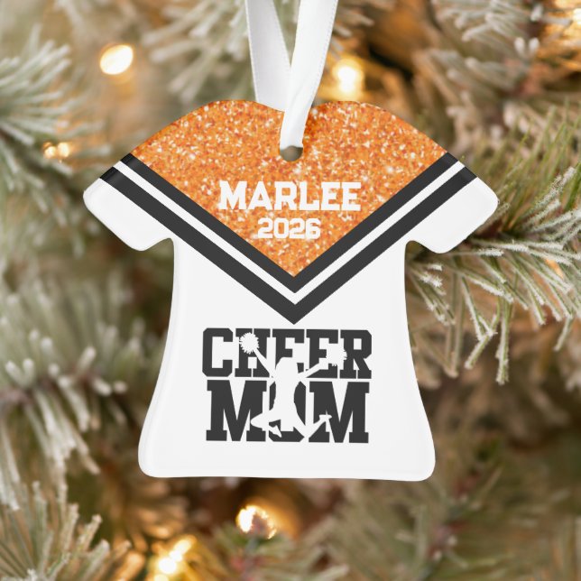Personalized Orange & Black Cheer Mom Ornament  (Tree)