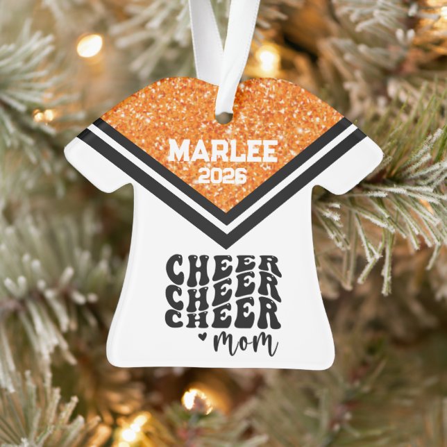 Personalized Orange & Black Cheer Mom Ornament  (Tree)