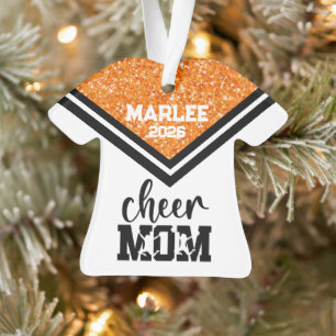 Personalized Orange & Black Cheer Mom Ornament 