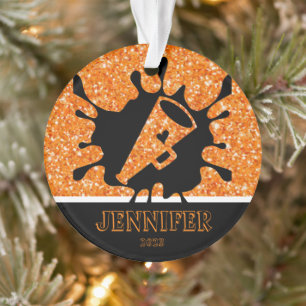 Personalized Orange & Black Cheerleading Ornament
