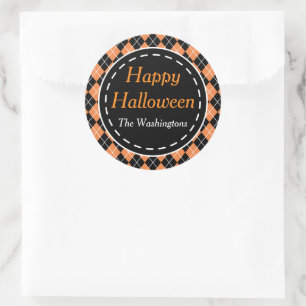 Personalized Orange Black Happy Halloween Stickers