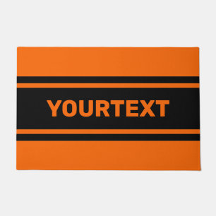 Personalized Orange Black Racing Stripes Doormat