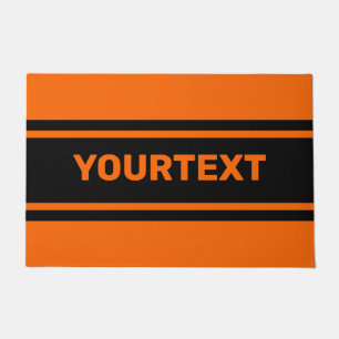 Personalized Orange Black Racing Stripes Doormat