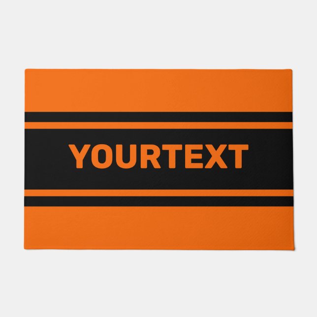Personalized Orange Black Racing Stripes Doormat (Front)