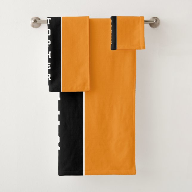 Personalized Orange Black Stripe Bath Towel Set (Insitu)