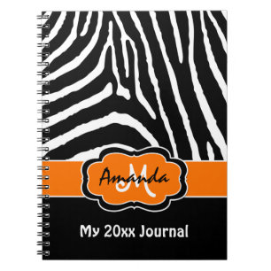 Personalized Orange Black White Zebra Journal