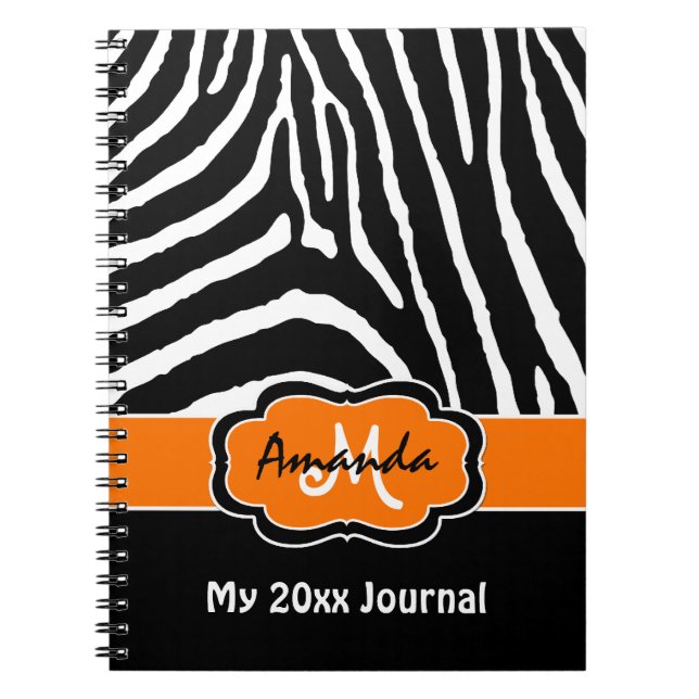 Personalized Orange Black White Zebra Journal (Front)