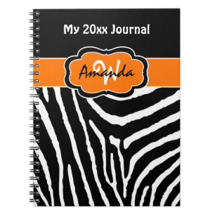 Personalized Orange Black White Zebra Journal 2