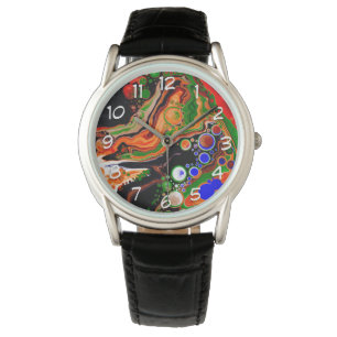 Personalized Orange, Blue, Green, Black Fluid Art  Watch