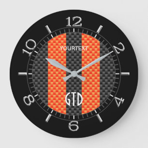Personalized Orange Carbon Style Racing Stripes Large Clock