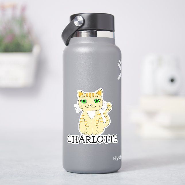 Personalized Orange Cat Name Label (HydroFlask)