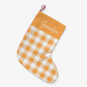 Personalized Orange Checks Pattern Small Christmas Stocking