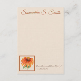 Personalized Orange Coneflower Note Card