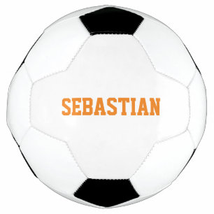 Personalized orange custom name sports team number soccer ball