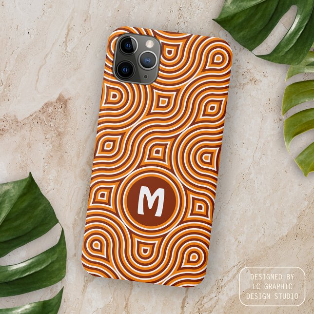 Personalized Orange Dark Brown White Retro Pattern iPhone Case (Creator Uploaded)